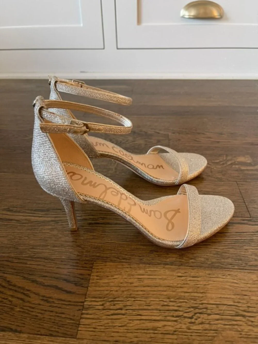 Sam Edelman Patti Patello Gold Mesh Ankle Strap Heeled Sandals - 8.5 NIB